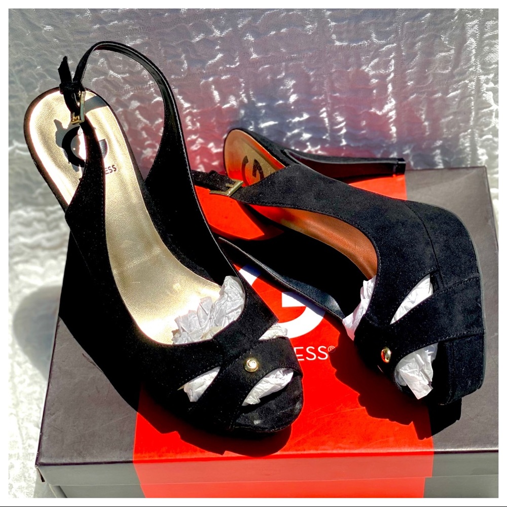 Guess NWB “Cathy” Platform Stiletto Heels Almond Peep Toe Slingback Shoes